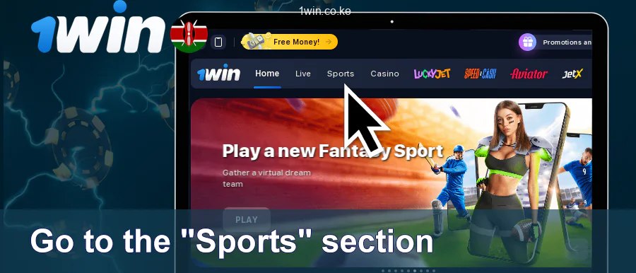 Select the Sports category on 1Win