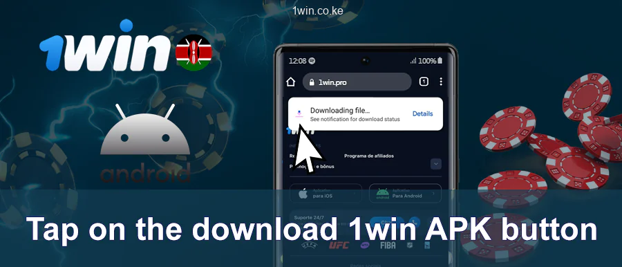 Click on the button to download 1win APK