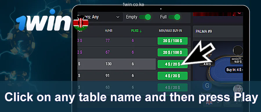 Select The Title In The Table And Start The 1Win Game
