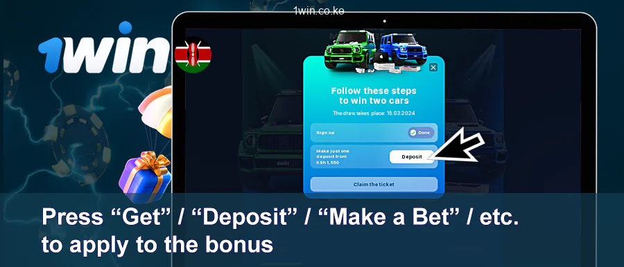 Press The Button To Apply The Bonus on 1Win